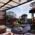 Garden Landscape Design With Stone Path Pond Wooden Gazebo And Colorful Flowers