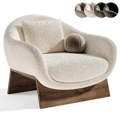 Comfortable Cream Plush Armchair With Wooden Legs Decorative Pillow and Ball 3d model