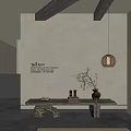 Modern Interior Space With Natural Wall Hanging Woven Lamp And Wooden Bench Decor