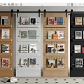 Modern Barn Door Display Shelves With Books And Magazines In Interior