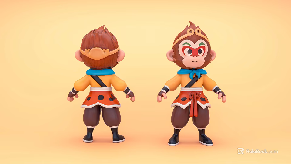 Cartoon Monkey Character Game Movie With Yellow Top Red Decorations Blue Scarf Front Back Views 3d model 