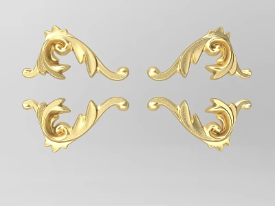 Golden Carved Decorative Ornaments with Curved Patterns for Furniture Decor 3d model