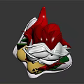 Anime Character Bust with White and Red Hair Yellow Top Green Collar and X Symbol