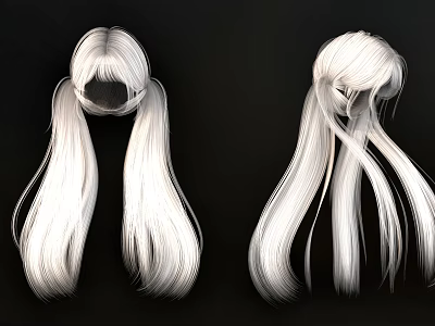 White Long Hair 3D Models With Pigtails And Loose Style Design 3d model