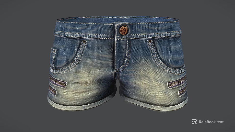 Blue Denim Shorts With Pockets And Button Detail 3d model 