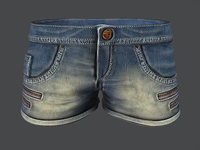 Blue Denim Shorts With Pockets And Button Detail 3d model