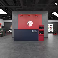 Modern Showroom Interior Design With Red Navy Reception Desk RBP Logo And Display Areas