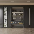 Modern Wine Cabinet Interior Design With Glass Shelves Wine Bottles And Decorative Vase