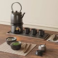 Traditional Japanese Tea Set With Black Teapot Warmer Cups Tray Bowls And Chopsticks