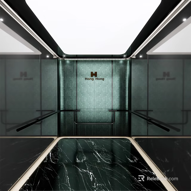 Modern Elevator Corridor With Branded Wall Marble Floor And Handrails 3d model