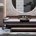 Elegant Chinese Style Luohan Bed With Wooden Frame Cushions And Tea Table
