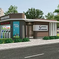 Modern Community Service Station With Information Display Green Plants And Roadside Design