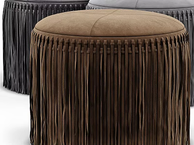 Stylish Brown Fringed Ottoman With Suede Upholstery And Gray Accent Pieces 3d model
