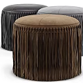 Stylish Brown Fringed Ottoman With Suede Upholstery And Gray Accent Pieces