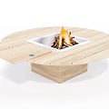 Round Wooden Fire Pit Table With Extendable Cover And Burning Flame Outdoor Design Features 3d model