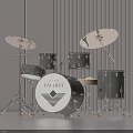 Silver Gray Complete Drum Set With Drums Cymbals And Logo On Bass Drum