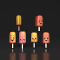 Fun Colorful Popsicles With Smiling Faces On Black Background And Bright Hues