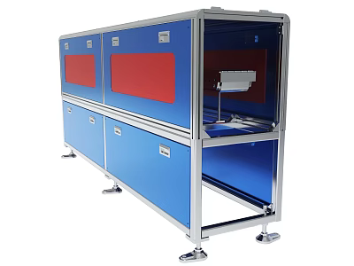 Industrial Equipment With Blue Cabinets Red Panels Silver Frame And White Component 3d model
