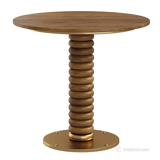Round Wooden Top Side Table With Spiral Design Leg And Stable Base 3d model 