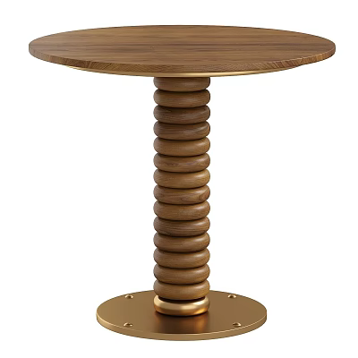 Round Wooden Top Side Table With Spiral Design Leg And Stable Base 3d model