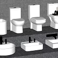 Different Styles of Modern White Toilets Displayed in Bathroom Interior