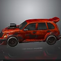 Red Custom Modified Car With Exposed Engine Rear Spoiler And Distressed Paint