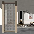 Modern Glass Partition With Geometric Pattern And Gold Frame For Elegant Interior Decor 3d model