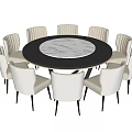 Round Dining Table Set With Marble Tabletop And Light Colored Upholstered Chairs Black Slim Legs 3d model