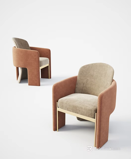 Modern Brown And Beige Single Sofa With Golden Metal Frame And Fabric Upholstery 3d model 
