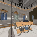 Modern Clothing Store Interior With Clothing Racks Displayed Clothes And Wooden Display Table