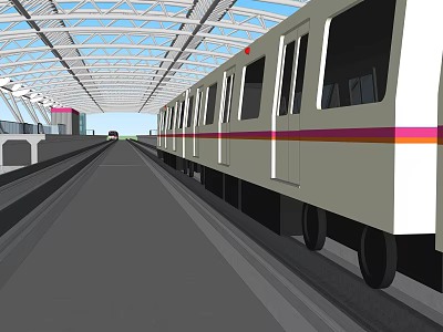 Modern Subway Station Platform With Glass Roof And White Train 3d model