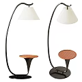 Modern Floor Lamp With White Shade Black Pole And Wooden Brown Tabletop Design