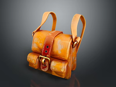 Vintage Orange Leather Shoulder Bag With Buckle Pockets For Daily Use 3d model