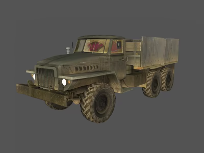 Vintage Olive Green Military Truck With Large Tires And Open Cargo Bed 3d model