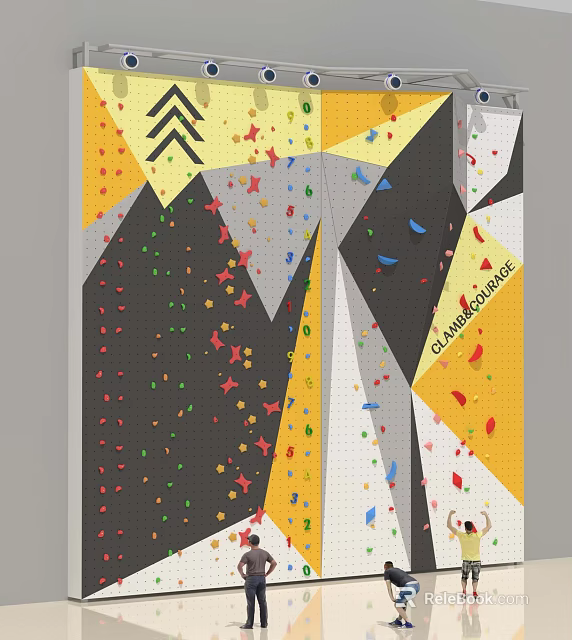 Climbing Wall Sports Equipment with Colorful Holds for Climbers in Climb Course 3d model 