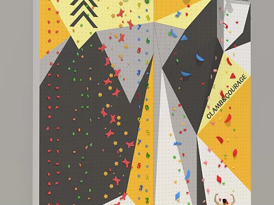 Climbing Wall Sports Equipment with Colorful Holds for Climbers in Climb Course 3d model