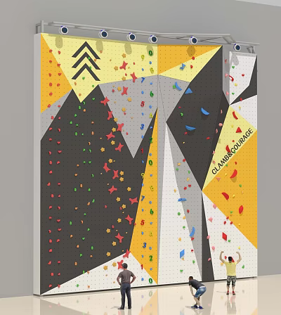 Climbing Wall Sports Equipment with Colorful Holds for Climbers in Climb Course 3d model