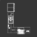 Modern Kitchen Interior With White Wooden Cabinets Black Refrigerator Dark Countertop And Faucet