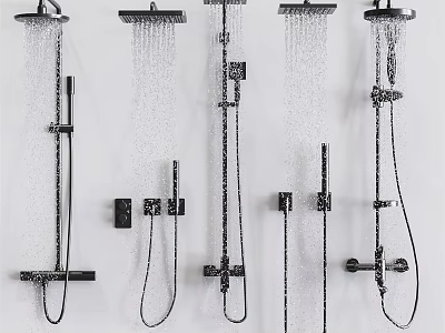Modern Shower Head Systems With Water Spraying Rainfall And Handheld Features 3d model
