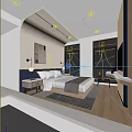Modern Hotel Guest Room With King Bed Large TV Wooden Wardrobe And Vanity Mirror