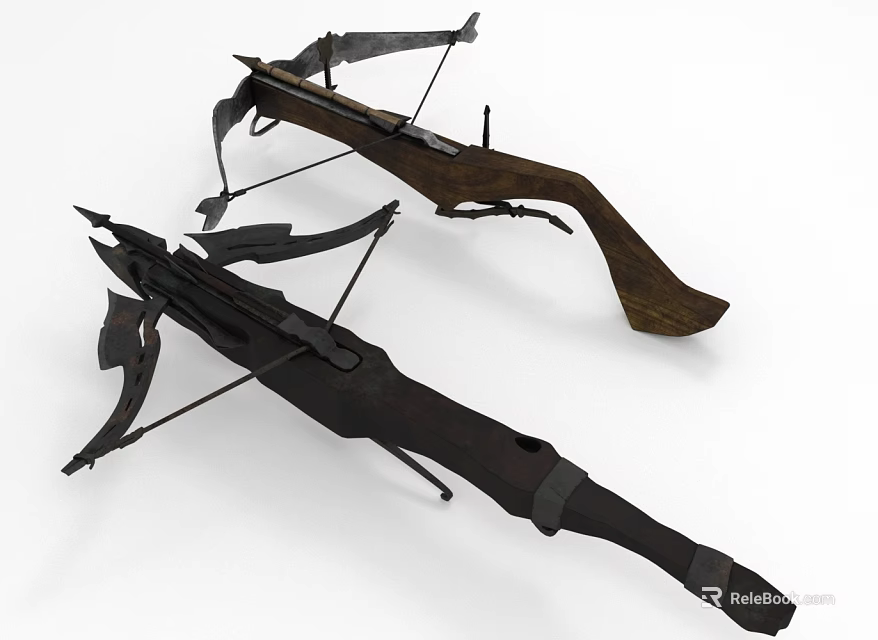 Classic Crossbow Weapon Design with Wooden Stock and Metal Components on White Background 3d model 