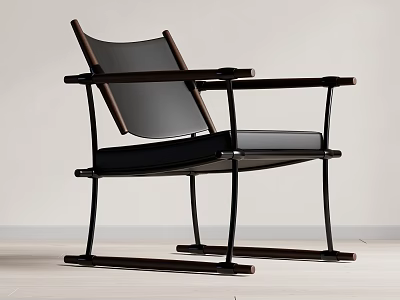 Stylish Modern Leisure Chair With Wooden Frame And Black Metal Support Structure 3d model