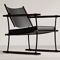 Stylish Modern Leisure Chair With Wooden Frame And Black Metal Support Structure