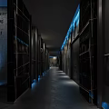 Spacious Modern Public Restroom Interior Corridor With Black Marble Walls Blue Lighting And Sleek Floors