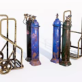 Rusty Blue Green Brown Gas Cylinders With Metal Transport Carts For Public Facility