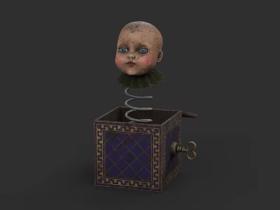 Unique Doll Head On Spring Decorative Box With Key And Pattern 3d model
