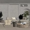 Quiet sofa tea table combination 3d model