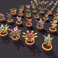 Diverse Collection of Potted Plants with Colorful Flowers and Green Leaves