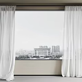 Elegant White Sheer Curtains Hanging By Window With Urban City View