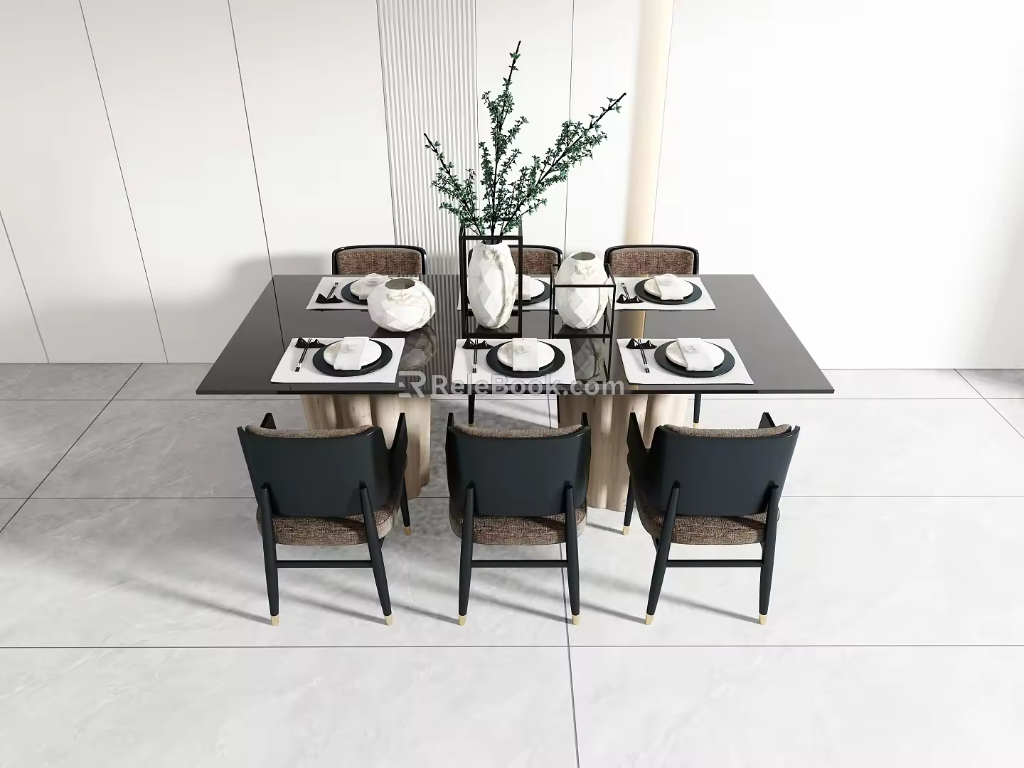 Chinese modern dining table and chair combination 3d model